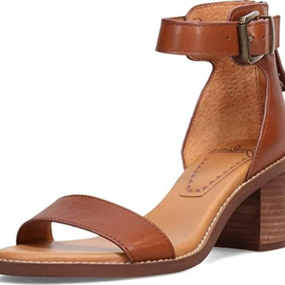 Zodiac Brown Leather Block Heel Ankle Strap Sandals